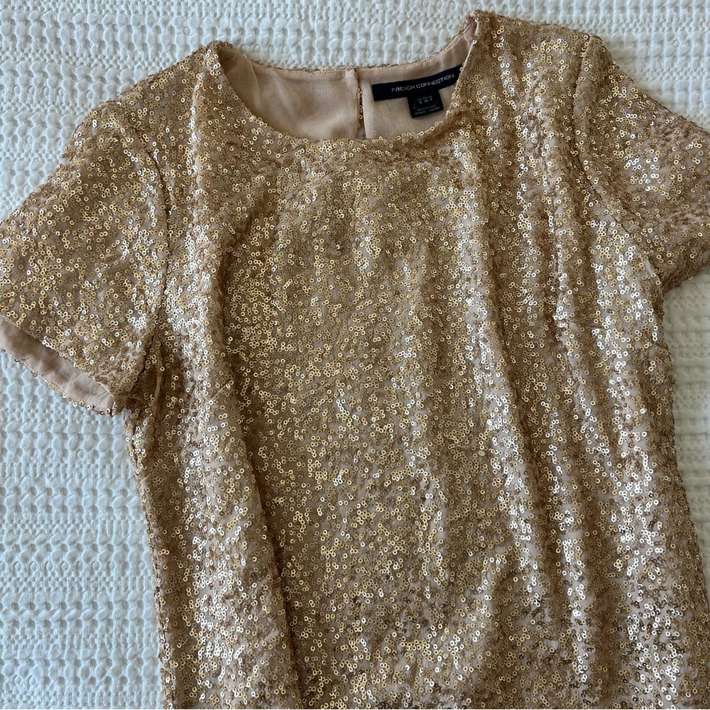 French Connection Sequin Top in Gold/Copper